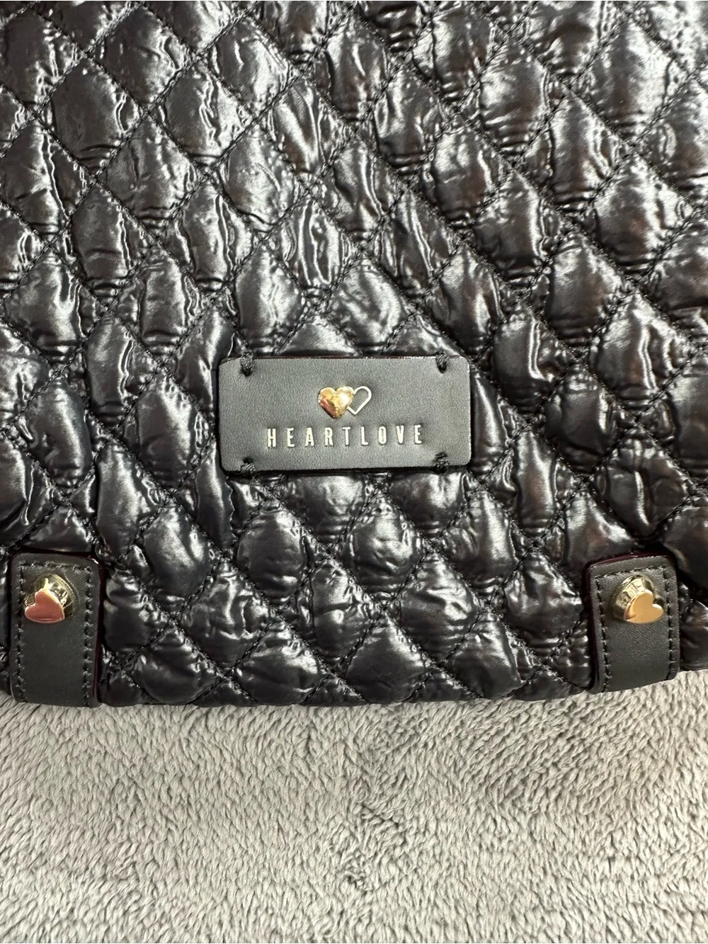 Heart Love by Charo Black Quilted Shoulder Hobo Bag New